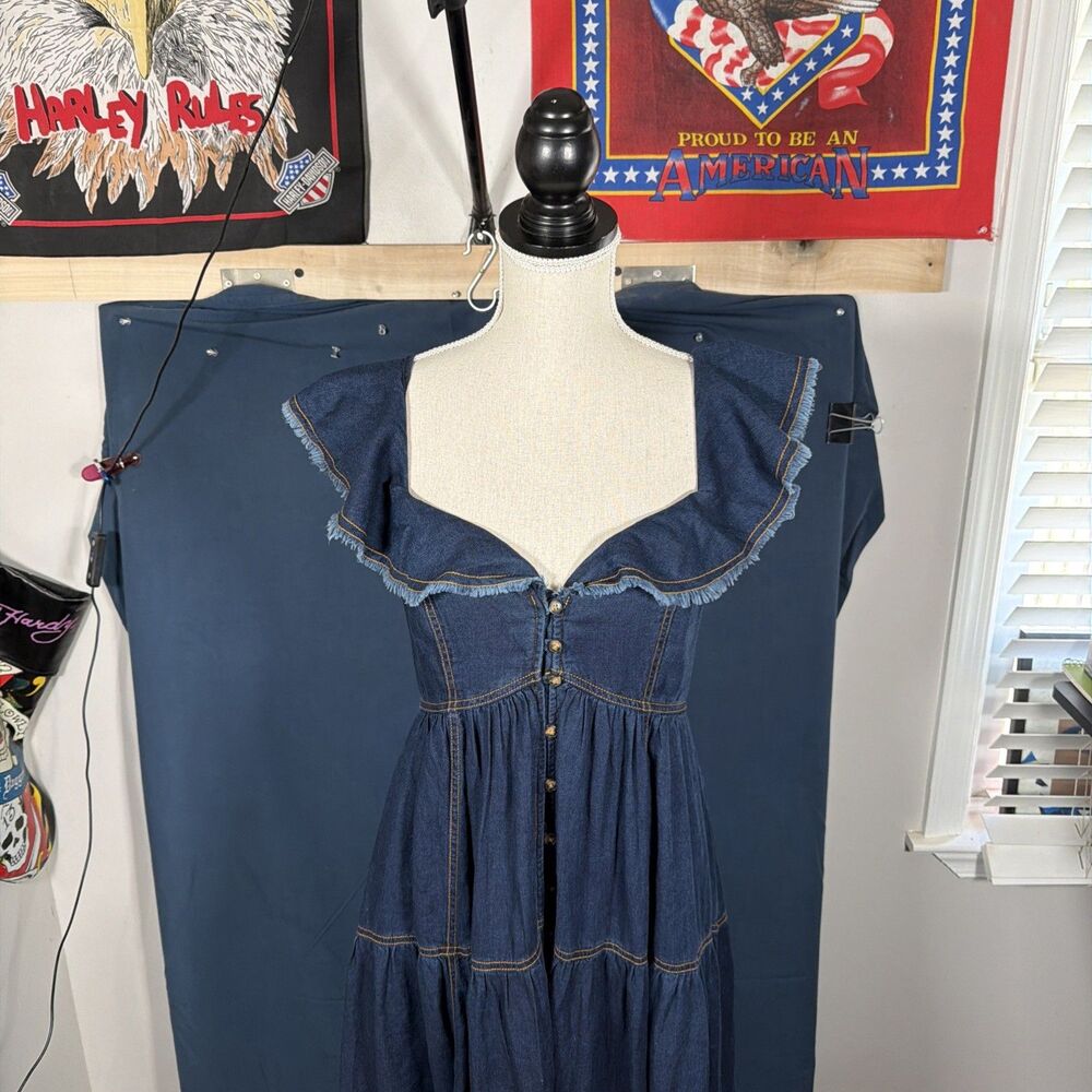 Anthropologie Pilcro Sweetheart Flutter-Sleeve Denim Buttondown Dress Size Small - Picture 3 of 8